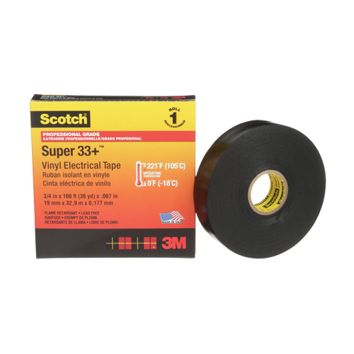 Scotch&reg; Super 33+ Vinyl Electrical Tape, 19 mm (3/4") x 33 m (108'), Black, 7 mils Quali-T-Solutions