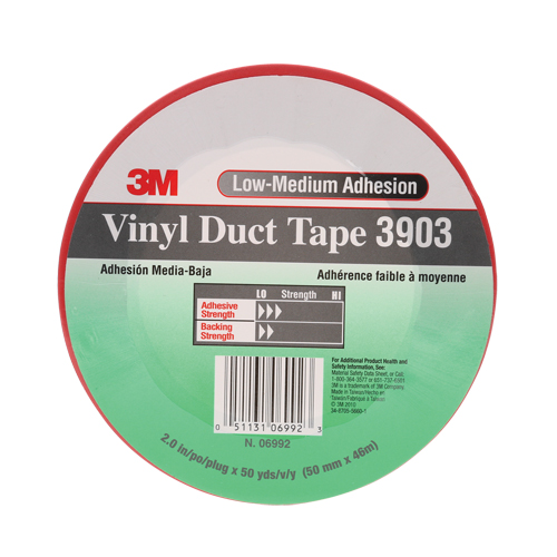3903 Vinyl Duct Tape, 48 mm (2") W x 46 m (151') L, 6.5 mils, Red Quali-T-Solutions