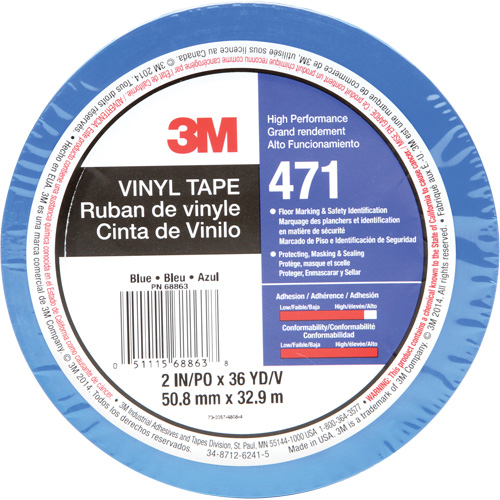 471 Vinyl Tape, 50.8 mm (2") W x 32.9 m (108') L, 5.2 mils, Blue Quali-T-Solutions