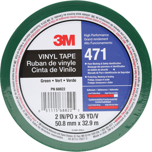 471 Vinyl Tape, 50.8 mm (2") W x 32.9 m (108') L, 5.2 mils, Green Quali-T-Solutions