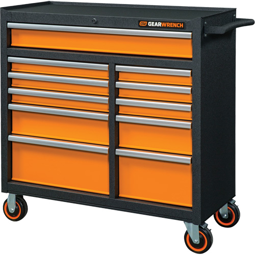 Armoire roulante pour outils s&eacute;rie GSX, 11 tiroirs, 41" la x 18-1/5" p x 41-1/2" h, Noir/Orange Quali-T-Solutions