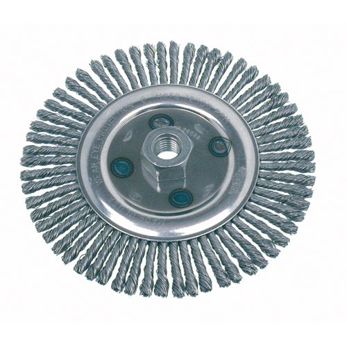 Brosses rotatives &agrave; fils nou&eacute;s-brosse rotative &agrave; fils nou&eacute;s, pour passe de fond, Dia. 4-7/8", Fils 0,02", Arbre 5/8"-11, Acier inoxydable Quali-T-Solutions