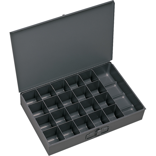 Compartment Scoop Boxes, Steel, 21 Slots, 18" W x 12" D x 3" H, Grey Quali-T-Solutions