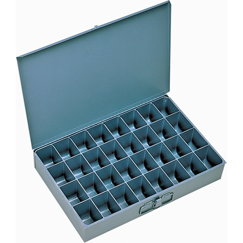 Compartment Scoop Boxes, Steel, 32 Slots, 18" W x 12" D x 3" H, Grey Quali-T-Solutions