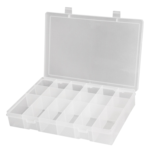 Compact Polypropylene Compartment Cases, 11" W x 6-3/4" D x 1-3/4" H, 18 Compartments Quali-T-Solutions