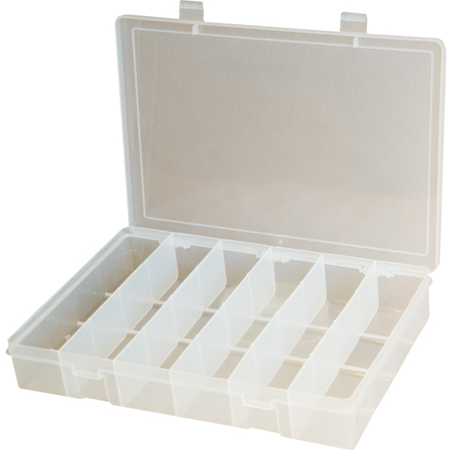 Compact Polypropylene Compartment Cases, 11" W x 6-3/4" D x 1-3/4" H, 6 Compartments Quali-T-Solutions