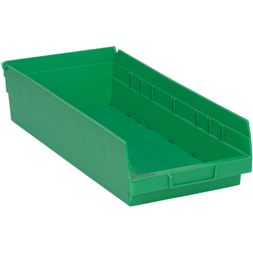 Shelf Bins, 8-1/8" W x 4" H x 17-7/8" D, Green, 40 lbs. Capacity Quali-T-Solutions