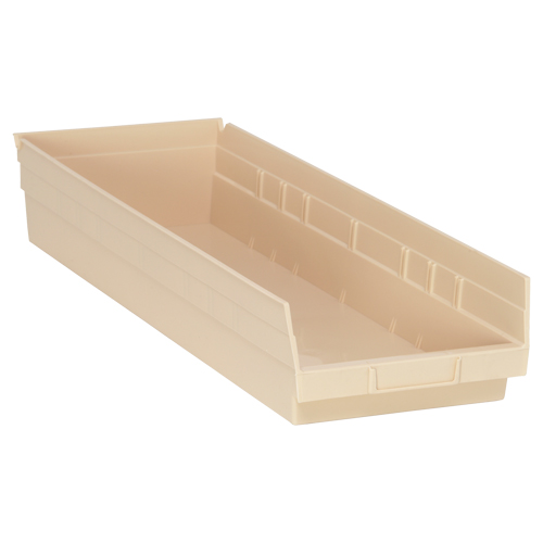 Economy Shelf Bin, 8-3/8" W x 4" H x 23-5/8" D, Ivory, 60 lbs. Capacity Quali-T-Solutions