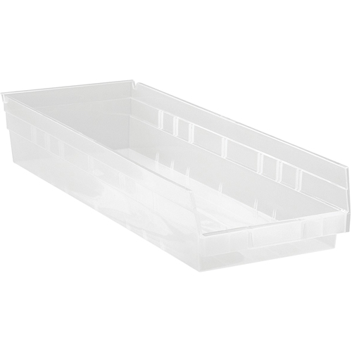 Shelf Bins, 8-3/8" W x 4" H x 23-5/8" D, Clear, 50 lbs. Capacity Quali-T-Solutions