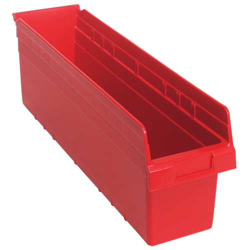 Store-Max Shelf Bins, 6-5/8" W x 8" H x 23-5/8" D, Red, 68 lbs. Capacity Quali-T-Solutions