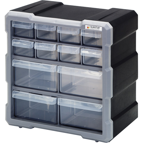 Armoire &agrave; tiroir, Plastique, 12 tiroirs, 10-1/2" x 6-1/4" x 10-1/4", Noir Quali-T-Solutions