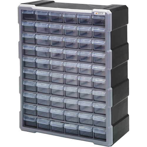 Drawer Cabinet, Plastic, 60 Drawers, 15" x 6-1/4" x 18-3/4", Black Quali-T-Solutions