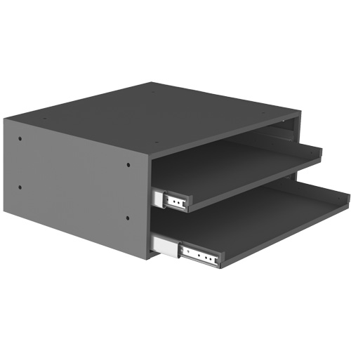 Large Slide Rack for Compartment Box Cabinets, Steel, 2 Slots, 20" W x 15-15/16" D x 8-3/16" H, Grey Quali-T-Solutions