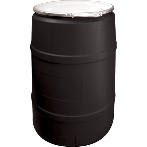 Barils en poly&eacute;thyl&egrave;ne, 55 gal. US (45 gal. imp.), Dessus ouvert, Noir Quali-T-Solutions