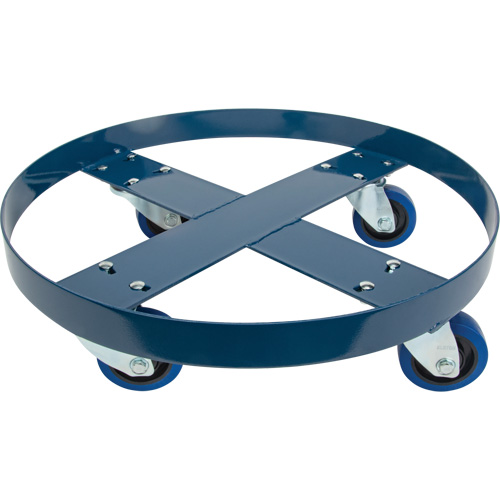 Drum Dolly, Steel, 1400 lbs. Capacity, 24" Diameter, Blue Elastic Casters Quali-T-Solutions