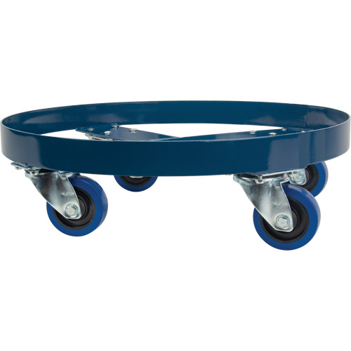 Drum Dolly, Steel, 1400 lbs. Capacity, 24" Diameter, Blue Elastic Casters Quali-T-Solutions
