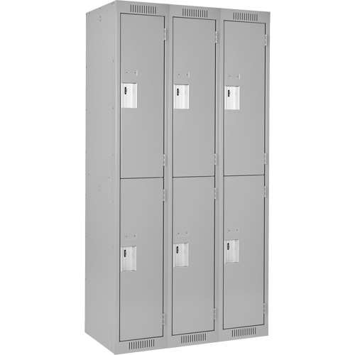 Clean Line Lockers, 2 -tier, Bank of 3, 36" x 18" x 72", Steel, Grey, Rivet (Assembled) Quali-T-Solutions