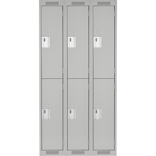 Clean Line Lockers, 2 -tier, Bank of 3, 36" x 18" x 72", Steel, Grey, Rivet (Assembled) Quali-T-Solutions