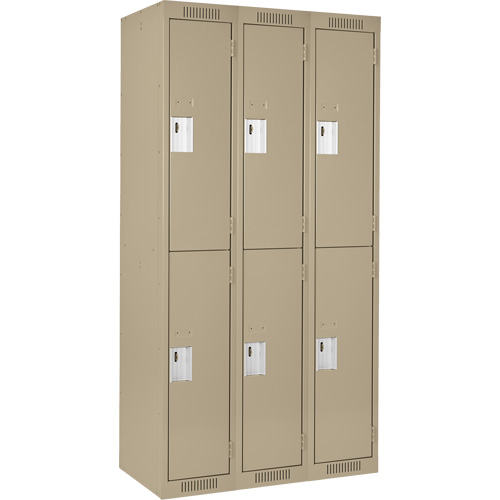 Clean Line Lockers, 2 -tier, Bank of 3, 36" x 18" x 72", Steel, Beige, Rivet (Assembled) Quali-T-Solutions