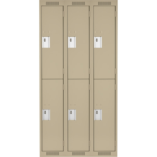Clean Line Lockers, 2 -tier, Bank of 3, 36" x 18" x 72", Steel, Beige, Rivet (Assembled) Quali-T-Solutions
