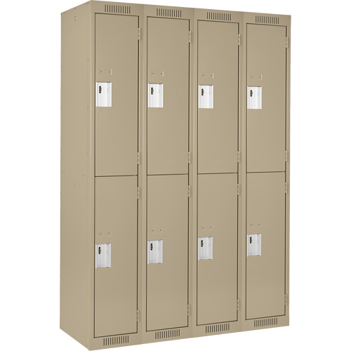 Clean Line Lockers, 2 -tier, Bank of 4, 48" x 18" x 72", Steel, Beige, Rivet (Assembled) Quali-T-Solutions
