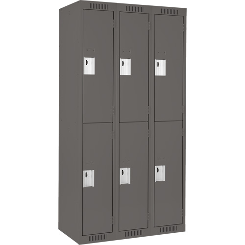 Clean Line Lockers, 2 -tier, Bank of 3, 36" x 18" x 72", Steel, Charcoal, Rivet (Assembled) Quali-T-Solutions