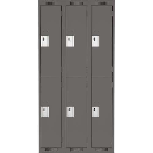Clean Line Lockers, 2 -tier, Bank of 3, 36" x 18" x 72", Steel, Charcoal, Rivet (Assembled) Quali-T-Solutions