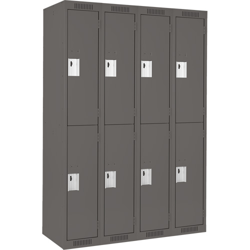 Clean Line Lockers, 2 -tier, Bank of 4, 48" x 18" x 72", Steel, Charcoal, Rivet (Assembled) Quali-T-Solutions