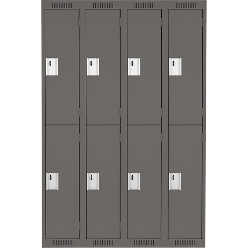 Clean Line Lockers, 2 -tier, Bank of 4, 48" x 18" x 72", Steel, Charcoal, Rivet (Assembled) Quali-T-Solutions