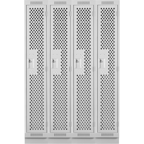 Clean Line Lockers, Bank of 4, 48" x 15" x 76", Steel, Grey, Rivet (Assembled), Perforated Quali-T-Solutions