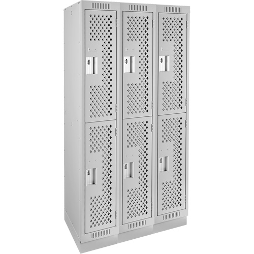 Clean Line Lockers, 2 -tier, Bank of 3, 36" x 15" x 76", Steel, Grey, Rivet (Assembled), Perforated Quali-T-Solutions