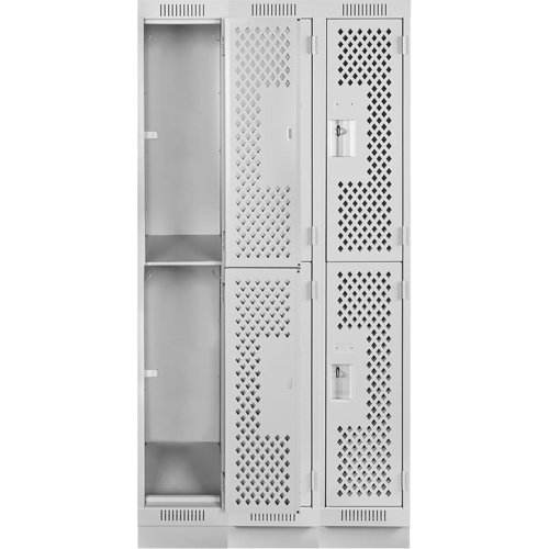 Clean Line Lockers, 2 -tier, Bank of 3, 36" x 15" x 76", Steel, Grey, Rivet (Assembled), Perforated Quali-T-Solutions