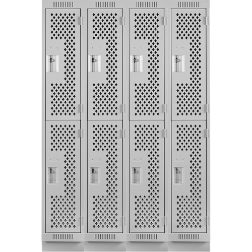 Casiers Clean Line, 2 niveaux, Bloc de 4, 48" x 12" x 76", Acier, Gris, Rivet (assembl&eacute;), Perfor&eacute; Quali-T-Solutions