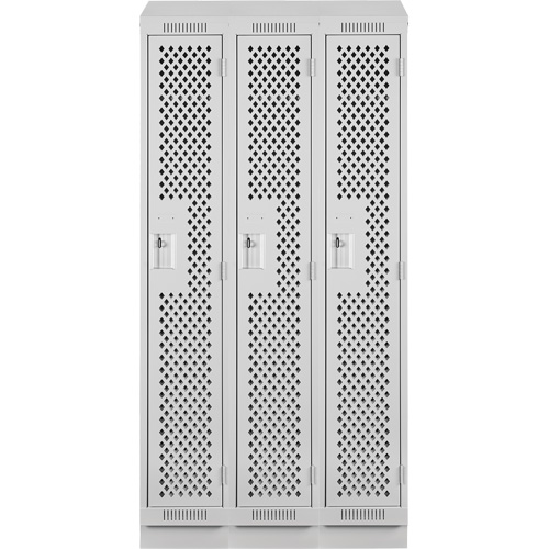 Clean Line Lockers, Bank of 3, 36" x 15" x 82", Steel, Grey, Rivet (Assembled), Perforated Quali-T-Solutions