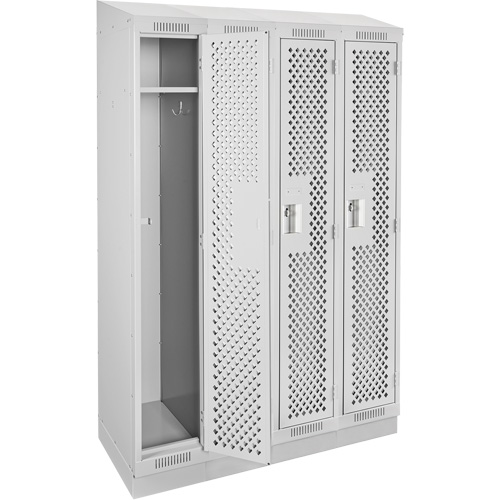 Clean Line Lockers, Bank of 4, 48" x 15" x 82", Steel, Grey, Rivet (Assembled), Perforated Quali-T-Solutions