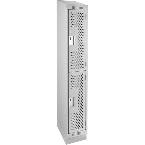 Clean Line Lockers, 2 -tier, 12" x 12" x 82", Steel, Grey, Rivet (Assembled), Perforated Quali-T-Solutions