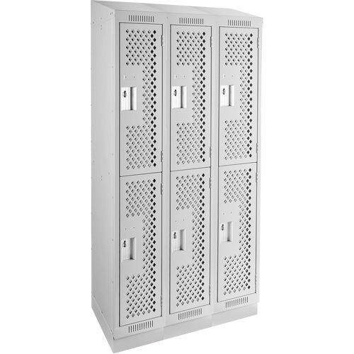 Clean Line Lockers, 2 -tier, Bank of 3, 36" x 15" x 82", Steel, Grey, Rivet (Assembled), Perforated Quali-T-Solutions