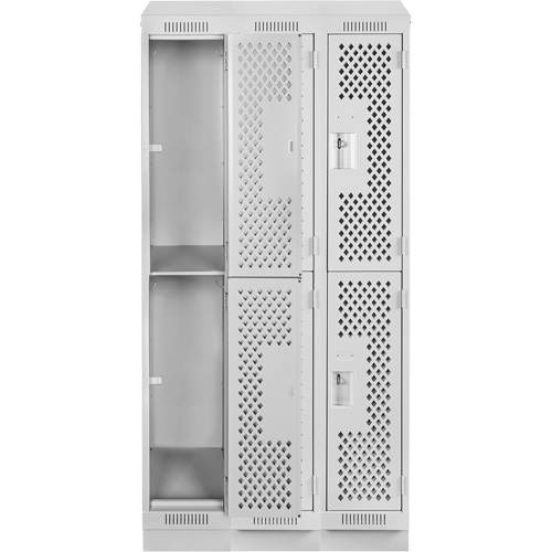 Clean Line Lockers, 2 -tier, Bank of 3, 36" x 15" x 82", Steel, Grey, Rivet (Assembled), Perforated Quali-T-Solutions