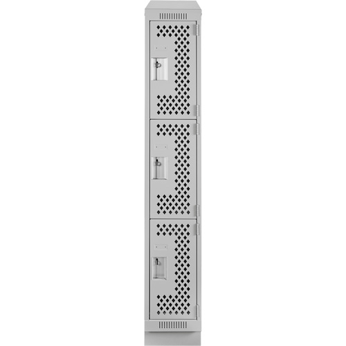 Casiers Clean Line, 3 niveaux, 12" x 15" x 82", Acier, Gris, Rivet (assembl&eacute;), Perfor&eacute; Quali-T-Solutions