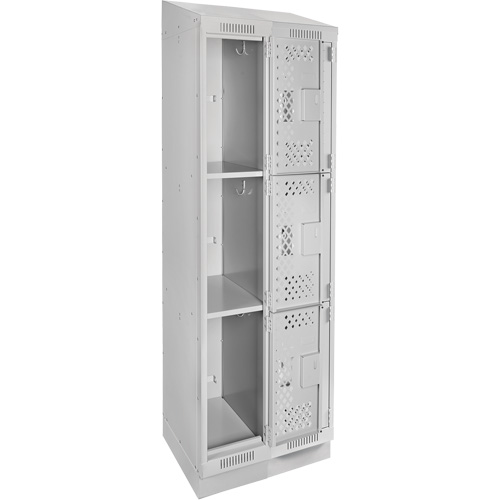 Clean Line Lockers, 3 -tier, Bank of 2, 24" x 15" x 82", Steel, Grey, Rivet (Assembled), Perforated Quali-T-Solutions