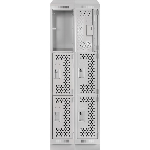 Clean Line Lockers, 3 -tier, Bank of 2, 24" x 15" x 82", Steel, Grey, Rivet (Assembled), Perforated Quali-T-Solutions