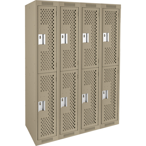 Clean Line Lockers, 2 -tier, Bank of 4, 48" x 12" x 72", Steel, Beige, Rivet (Assembled), Perforated Quali-T-Solutions