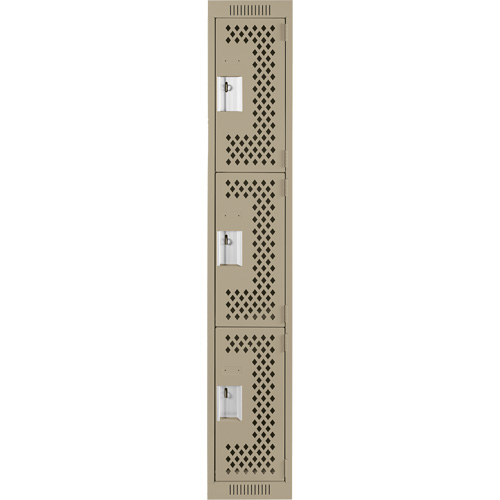 Clean Line Lockers, 3 -tier, 12" x 12" x 72", Steel, Beige, Rivet (Assembled), Perforated Quali-T-Solutions