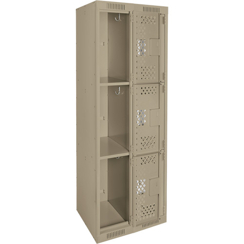 Clean Line Lockers, 3 -tier, Bank of 2, 24" x 12" x 72", Steel, Beige, Rivet (Assembled), Perforated Quali-T-Solutions