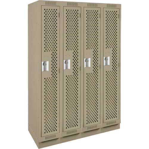 Clean Line Lockers, Bank of 4, 48" x 15" x 76", Steel, Beige, Rivet (Assembled), Perforated Quali-T-Solutions
