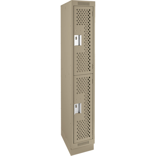 Clean Line Lockers, 2 -tier, 12" x 15" x 76", Steel, Beige, Rivet (Assembled), Perforated Quali-T-Solutions