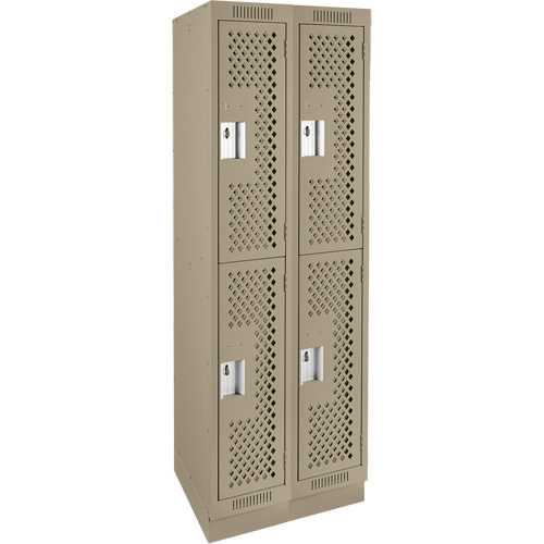 Clean Line Lockers, 2 -tier, Bank of 2, 24" x 12" x 76", Steel, Beige, Rivet (Assembled), Perforated Quali-T-Solutions
