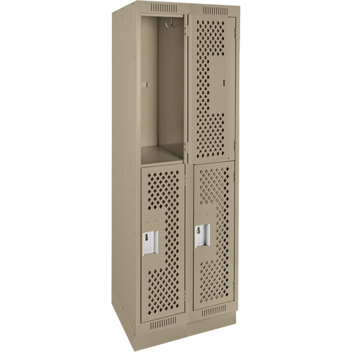 Clean Line Lockers, 2 -tier, Bank of 2, 24" x 12" x 76", Steel, Beige, Rivet (Assembled), Perforated Quali-T-Solutions