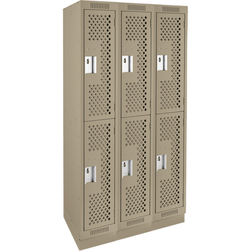 Clean Line Lockers, 2 -tier, Bank of 3, 36" x 12" x 76", Steel, Beige, Rivet (Assembled), Perforated Quali-T-Solutions