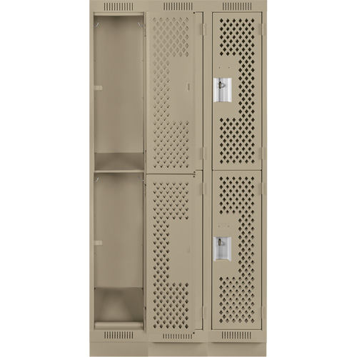 Clean Line Lockers, 2 -tier, Bank of 3, 36" x 12" x 76", Steel, Beige, Rivet (Assembled), Perforated Quali-T-Solutions